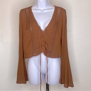 Forever 21 Tan Lace-Up Blouse